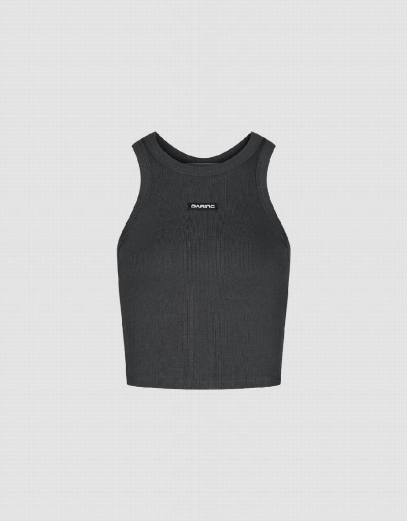 Urban Revivo Crew Neck Knitted Women's Tank Top Dark Grey | YZF9491AZ