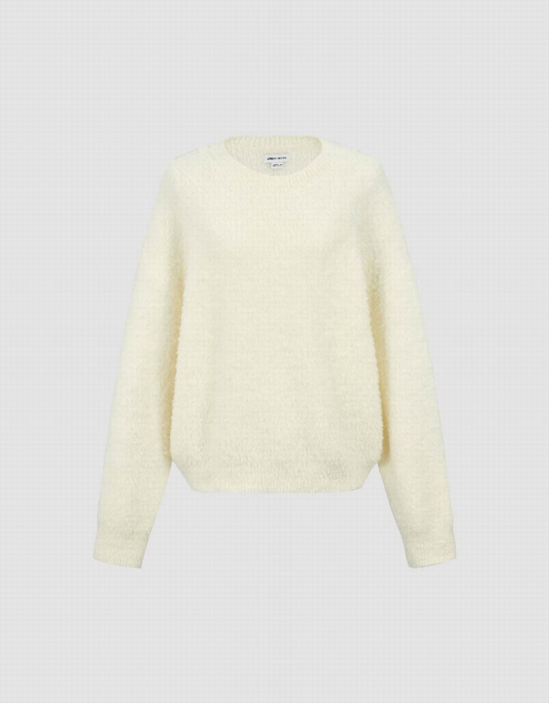 Urban Revivo Crew Neck Loose Women's Sweaters White | HTF9719SI