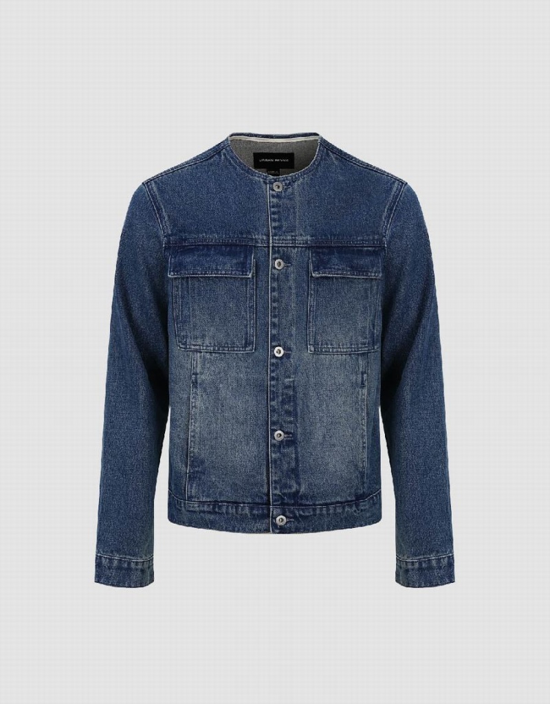 Urban Revivo Crew Neck Men's Denim Jackets Blue | VLF3215WG