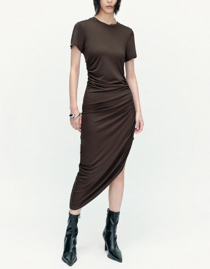 Urban Revivo Crew Neck Skater Women's Dress Dark Brown | IKC928GX