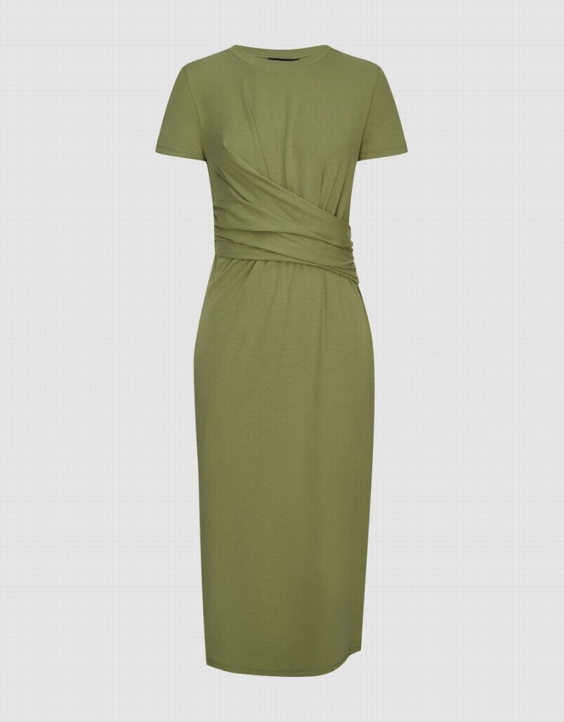 Urban Revivo Crew Neck Skinny Women's Dress Green | SWM4169XP