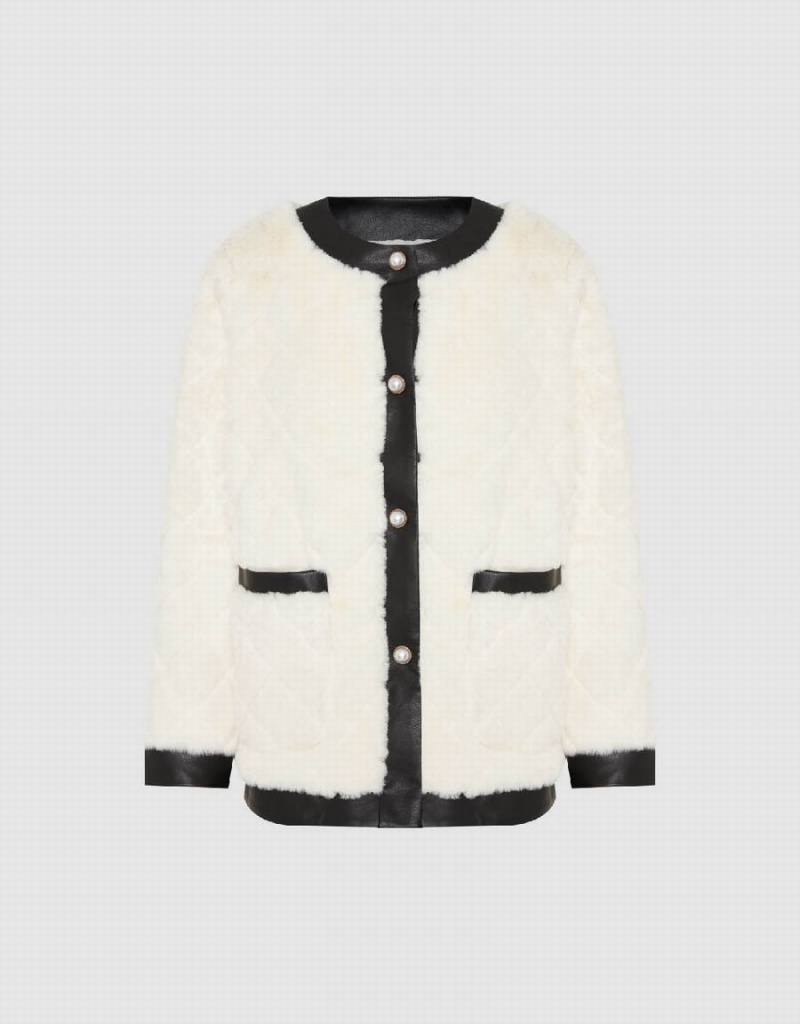 Urban Revivo Crew Neck Straight Furry Women's Coats White | JET7484QM