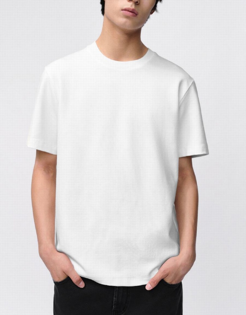 Urban Revivo Crew Neck Straight Men's T Shirts White | OOM3848QY