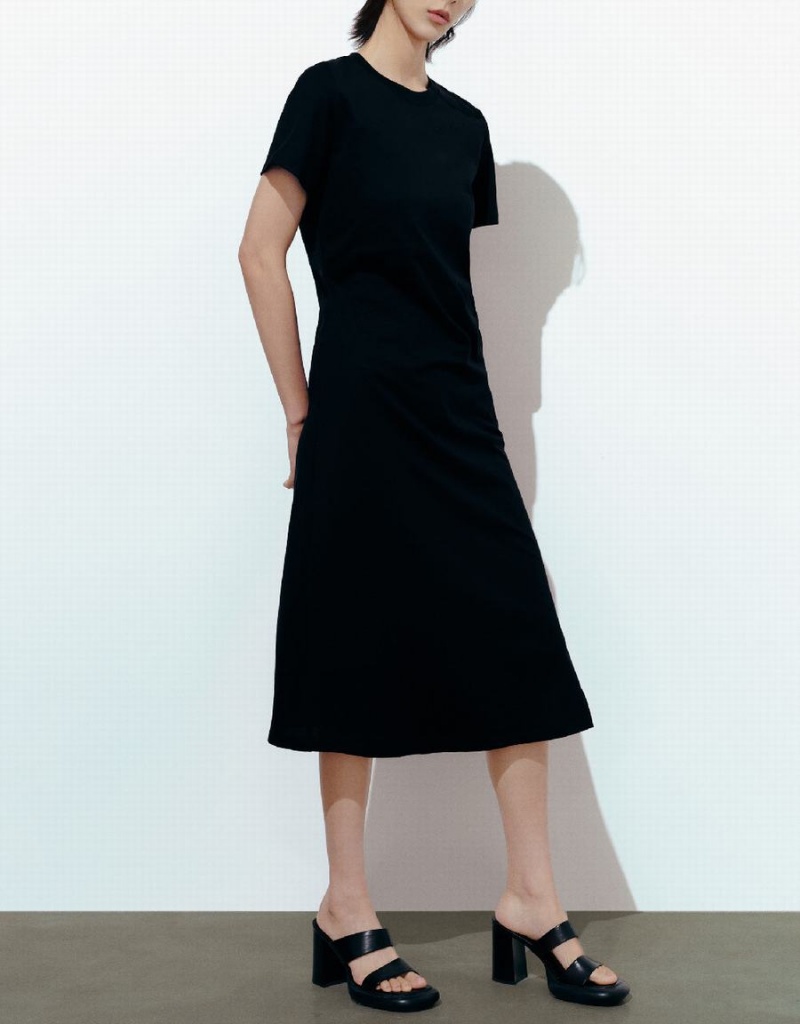 Urban Revivo Crew Neck Straight Women's Dress Black | QIO2987CM