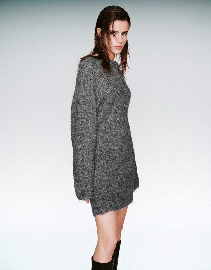 Urban Revivo Crew Neck Straight Women's Dress Grey | QNL1736WV