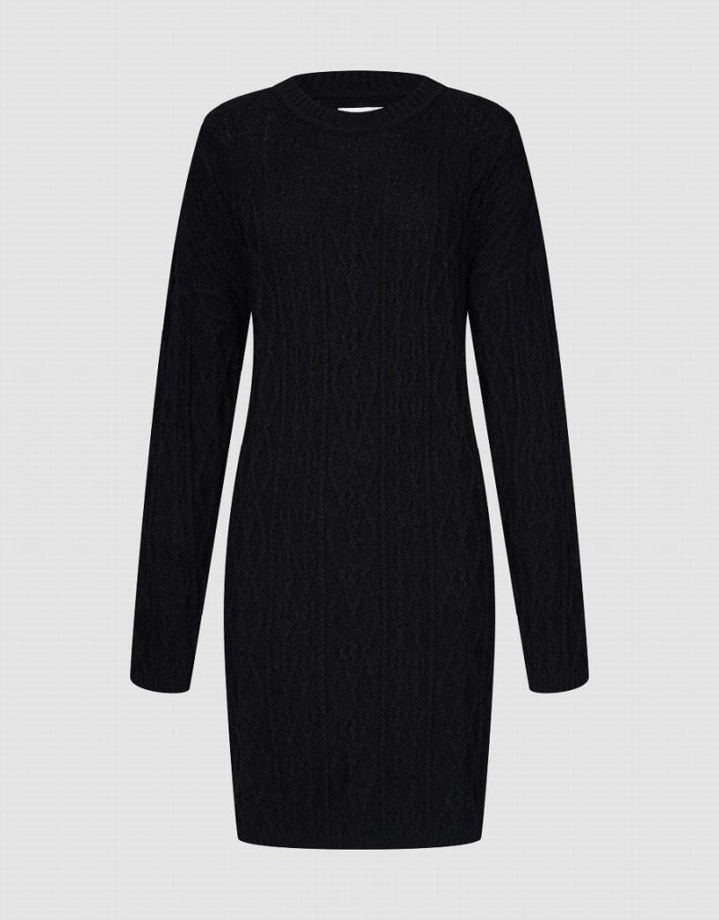 Urban Revivo Crew Neck Women's Dress Black | HYD9920SW