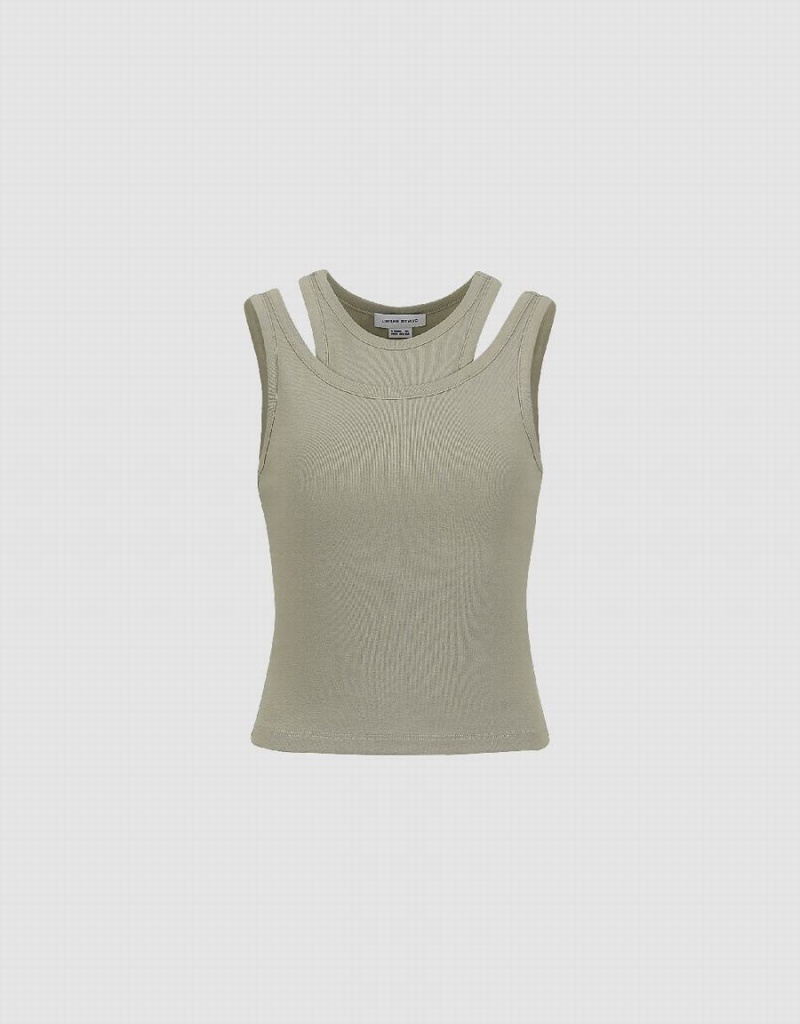 Urban Revivo Crew Neck Women's Tank Top Khaki | AJG8524QS