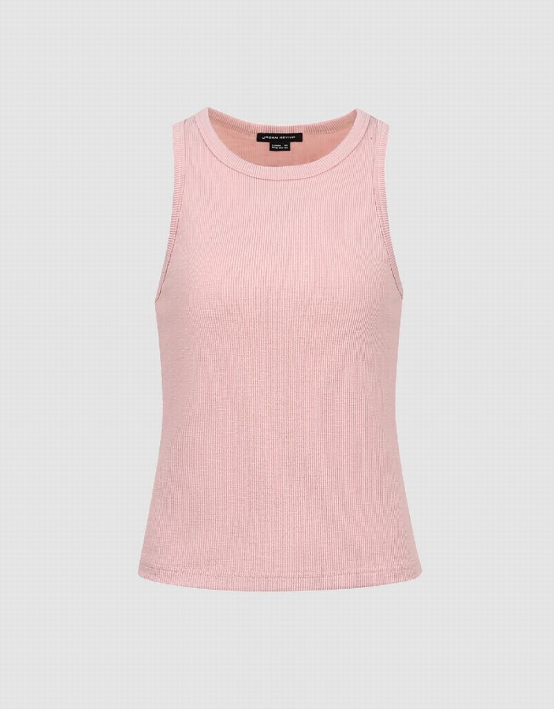 Urban Revivo Crew Neck Women's Tank Top Pink | ZEZ6714FF