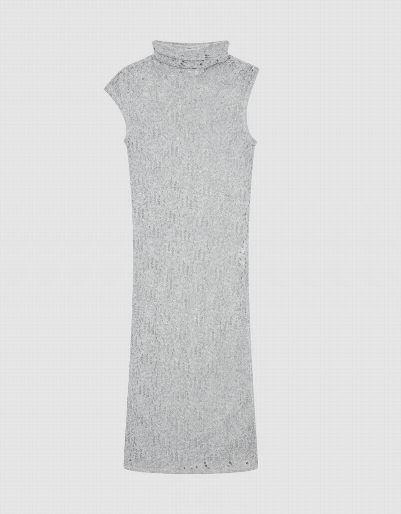 Urban Revivo Crochet Sleeveless Turtle Neck Straight Women's Dress Light Grey | FAZ9678DJ