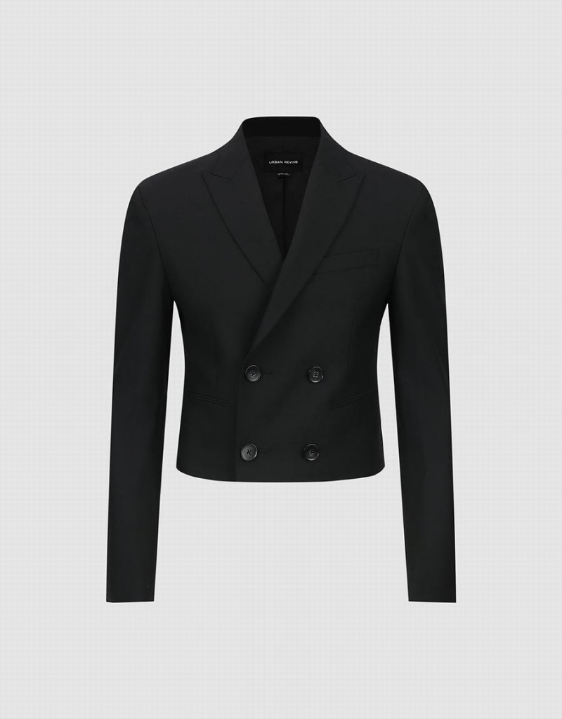 Urban Revivo Cropped Peak Lapel Men's Blazers Black | HAN4320WZ