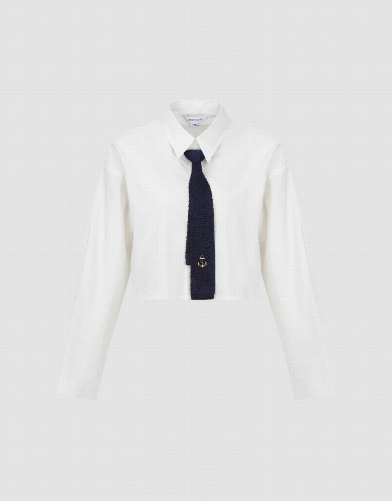 Urban Revivo Cropped Straight With Tie Women's Shirts White | URD231WN