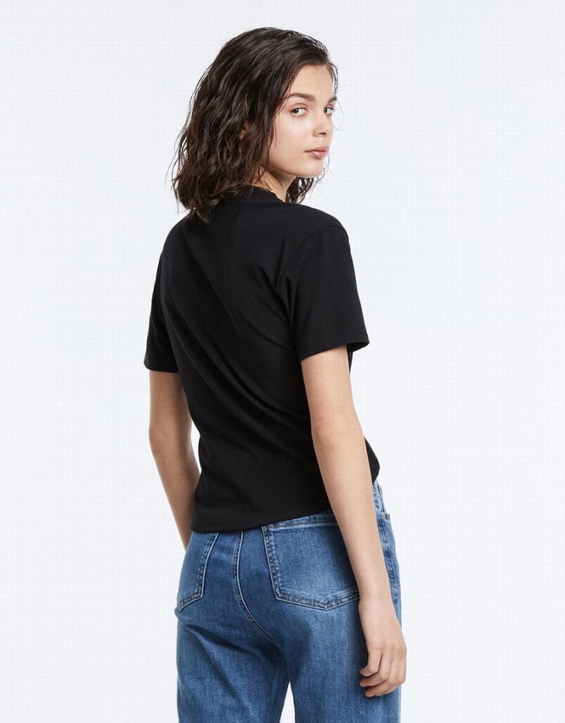 Urban Revivo Cropped With Ring Detail Women's T Shirts Black | EDJ2640OT