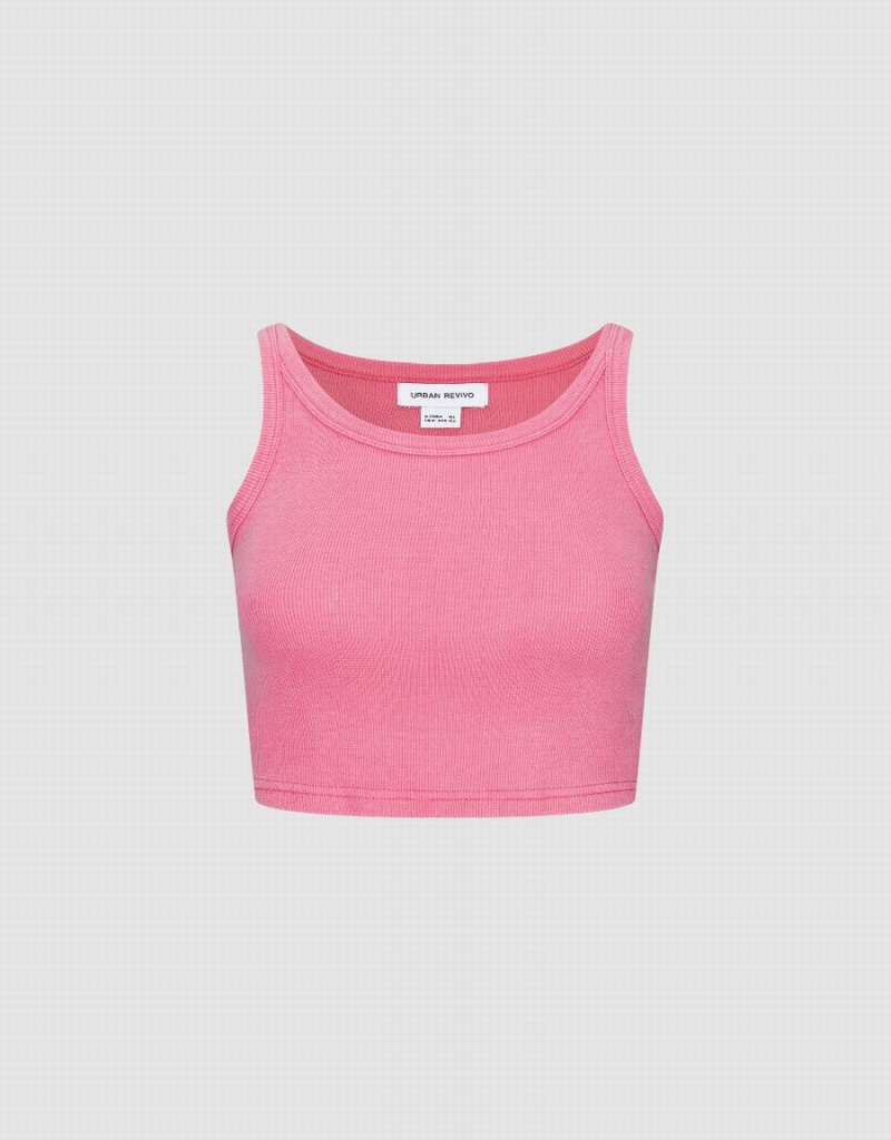 Urban Revivo Cropped Women's Tank Top Pink | EYO3743XV