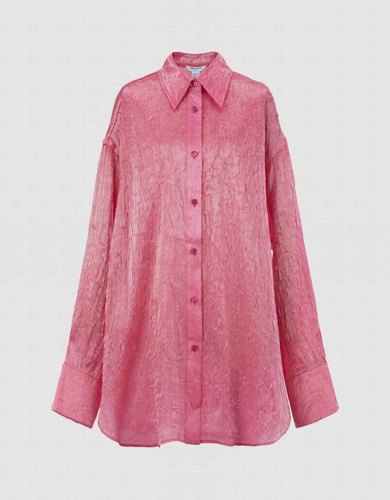 Urban Revivo Crumpled Effect Loose Women's Shirts Pink | ESG9119CN