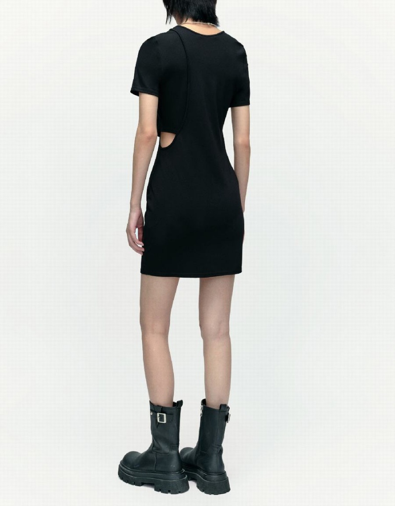 Urban Revivo Cut-Out Crew Neck Skinny Women's Dress Black | EFE1578EZ