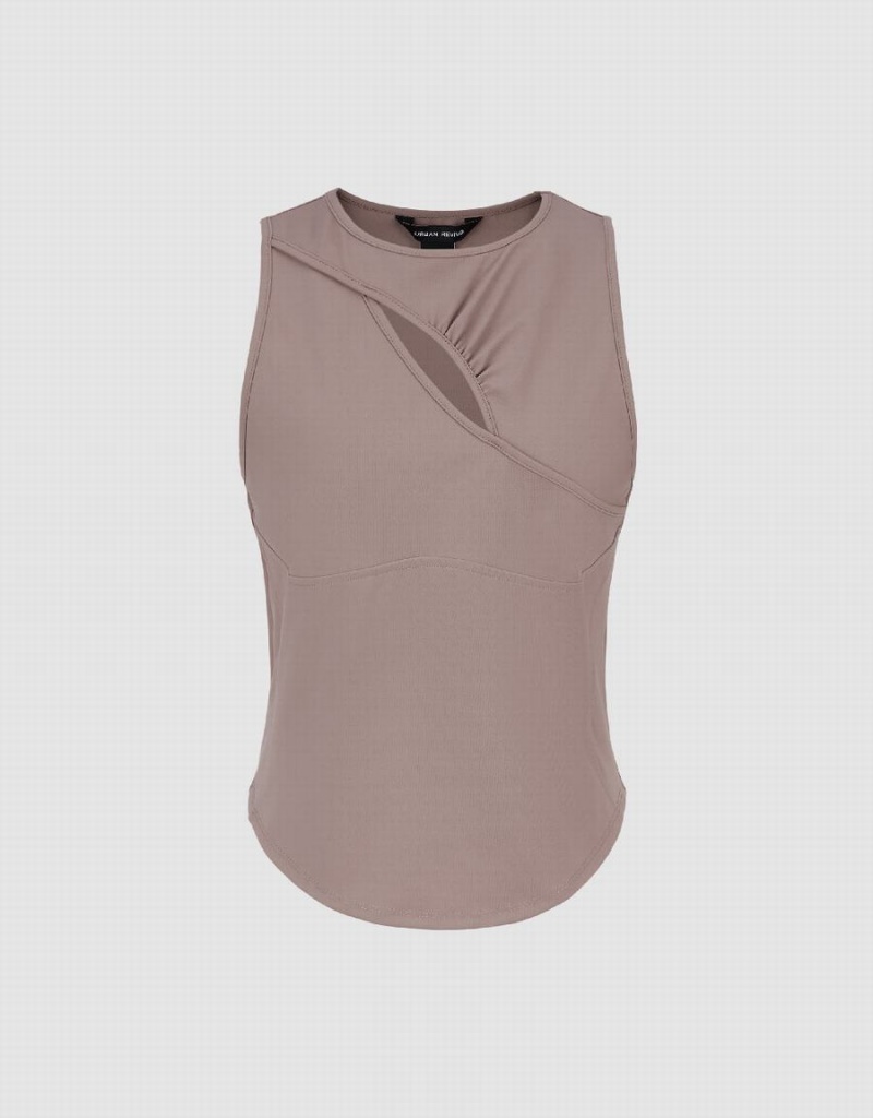 Urban Revivo Cut-Out Women's Tank Top Brown | WGJ5171OJ