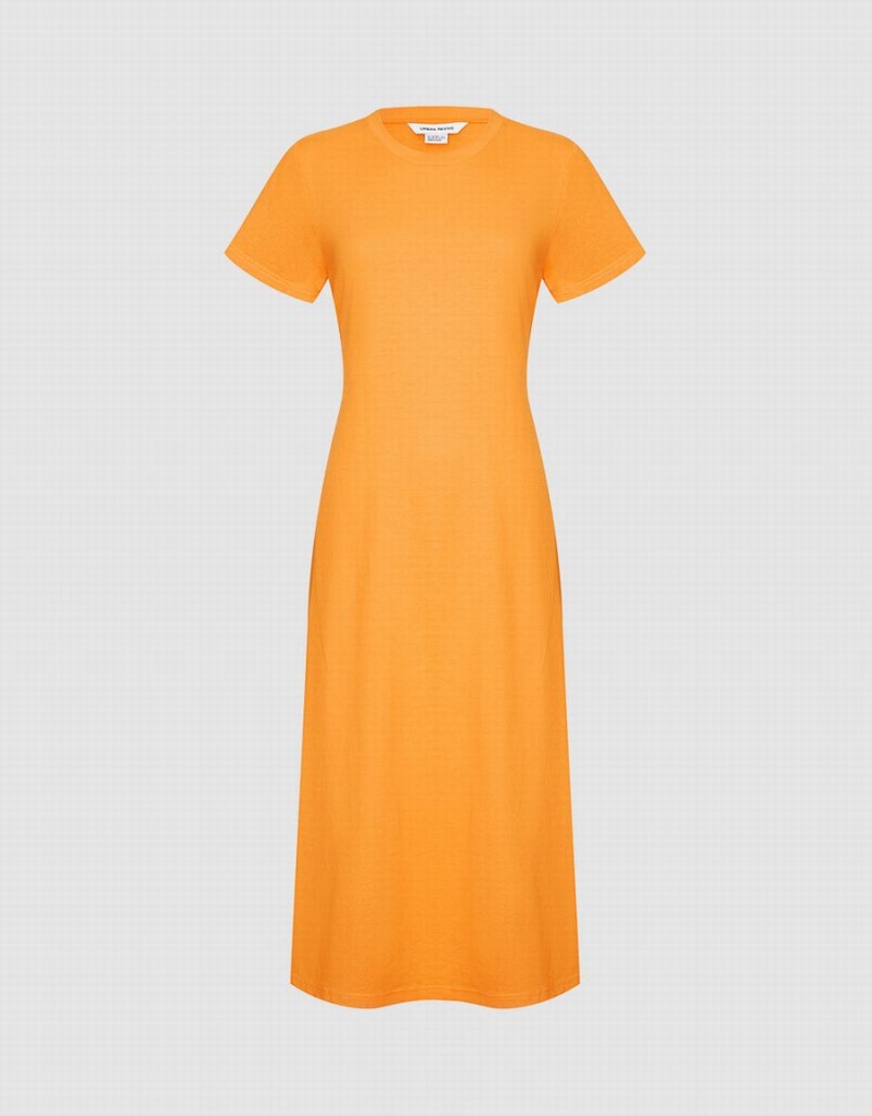 Urban Revivo Cut Out Back Midi Women's Dress Orange | CIT154WJ