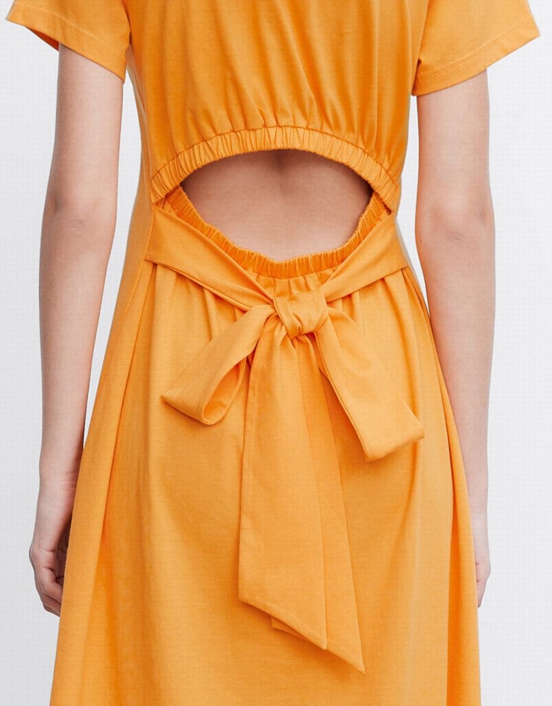 Urban Revivo Cut Out Back Midi Women's Dress Orange | CIT154WJ