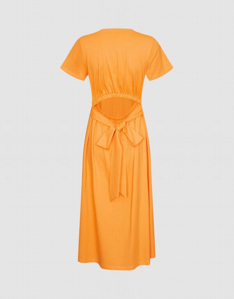 Urban Revivo Cut Out Back Midi Women's Dress Orange | CIT154WJ