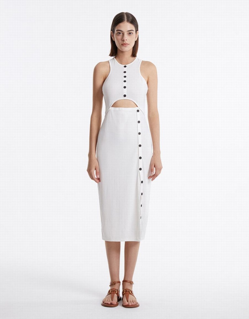 Urban Revivo Cut Out Knit Women's Dress White | UPY7680HE