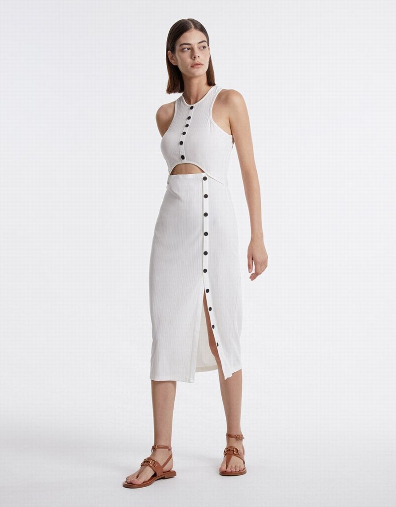 Urban Revivo Cut Out Knit Women's Dress White | UPY7680HE