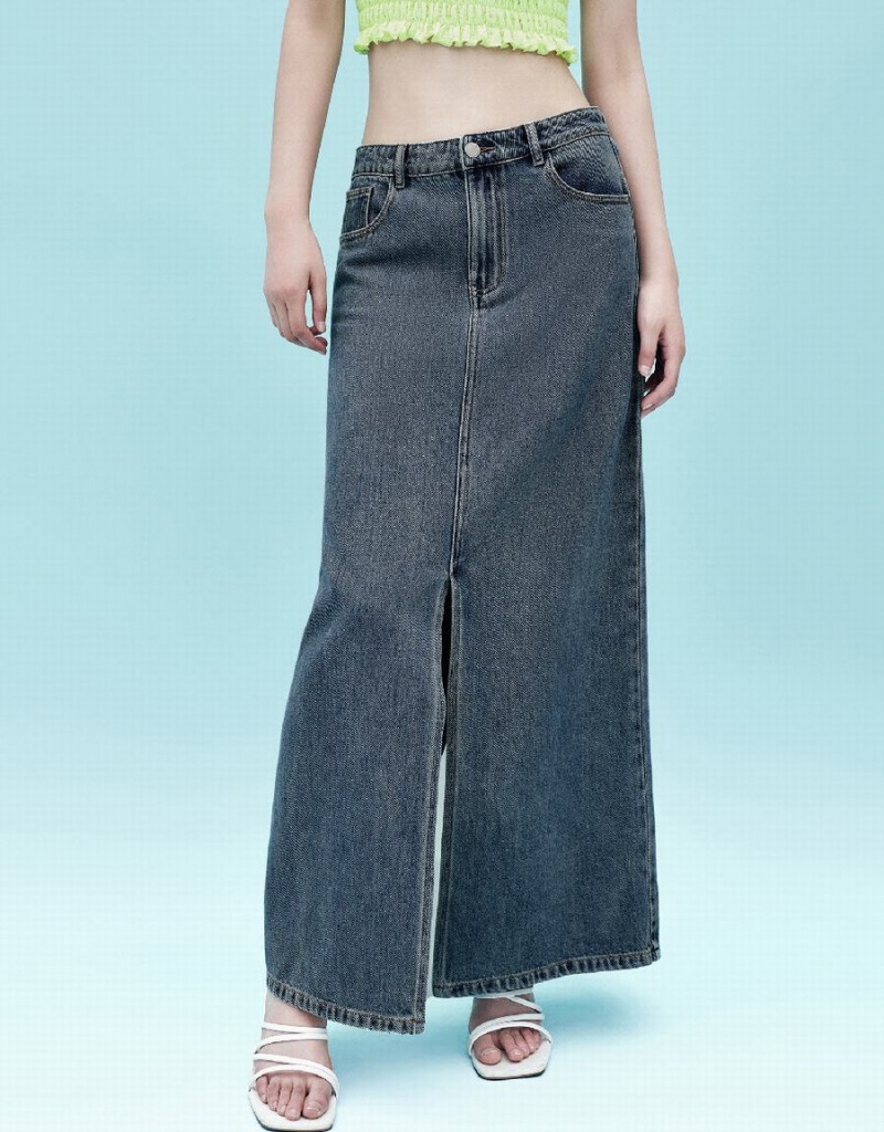 Urban Revivo Denim A-Line Women's Skirts Blue | RGC7020KH