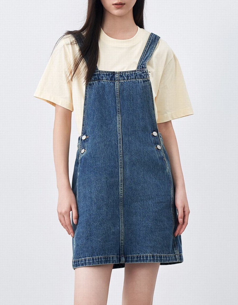 Urban Revivo Denim Pinafore Women's Dress Blue | ZAP7940LL