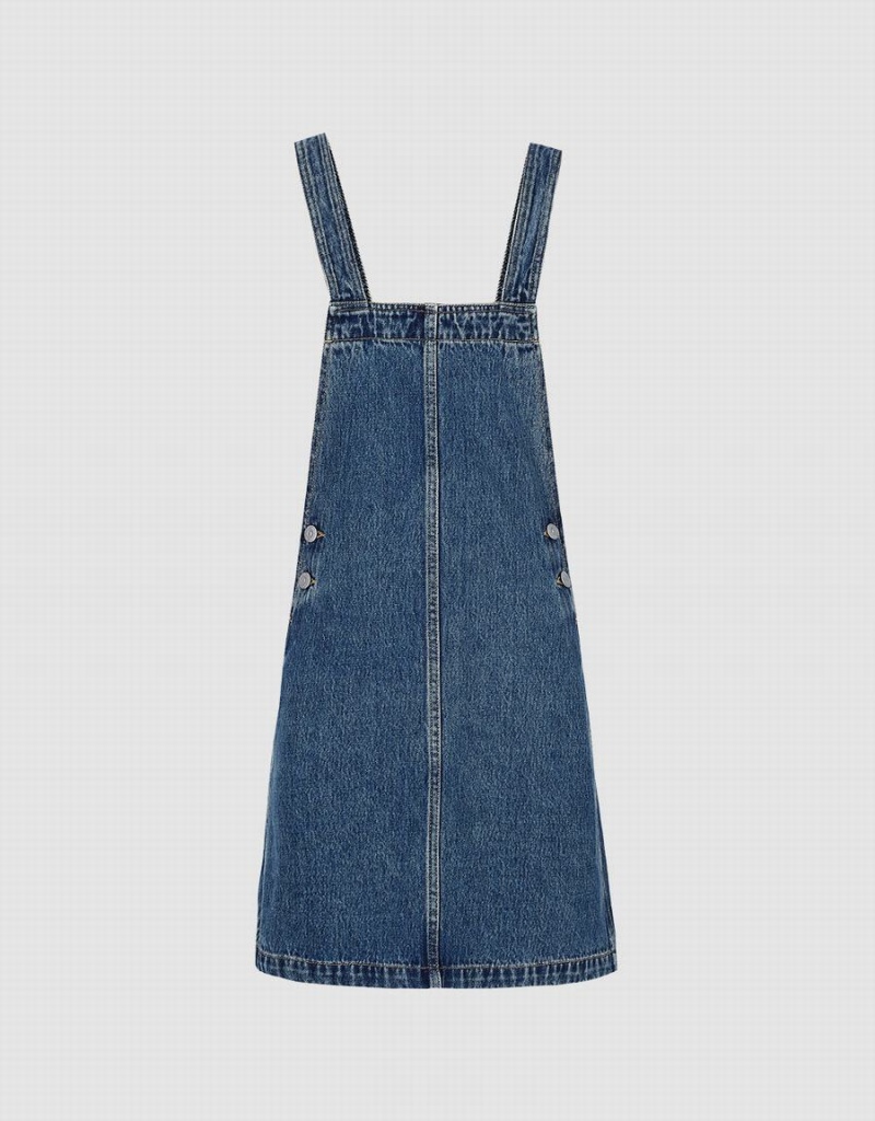 Urban Revivo Denim Pinafore Women\'s Dress Blue | ZAP7940LL