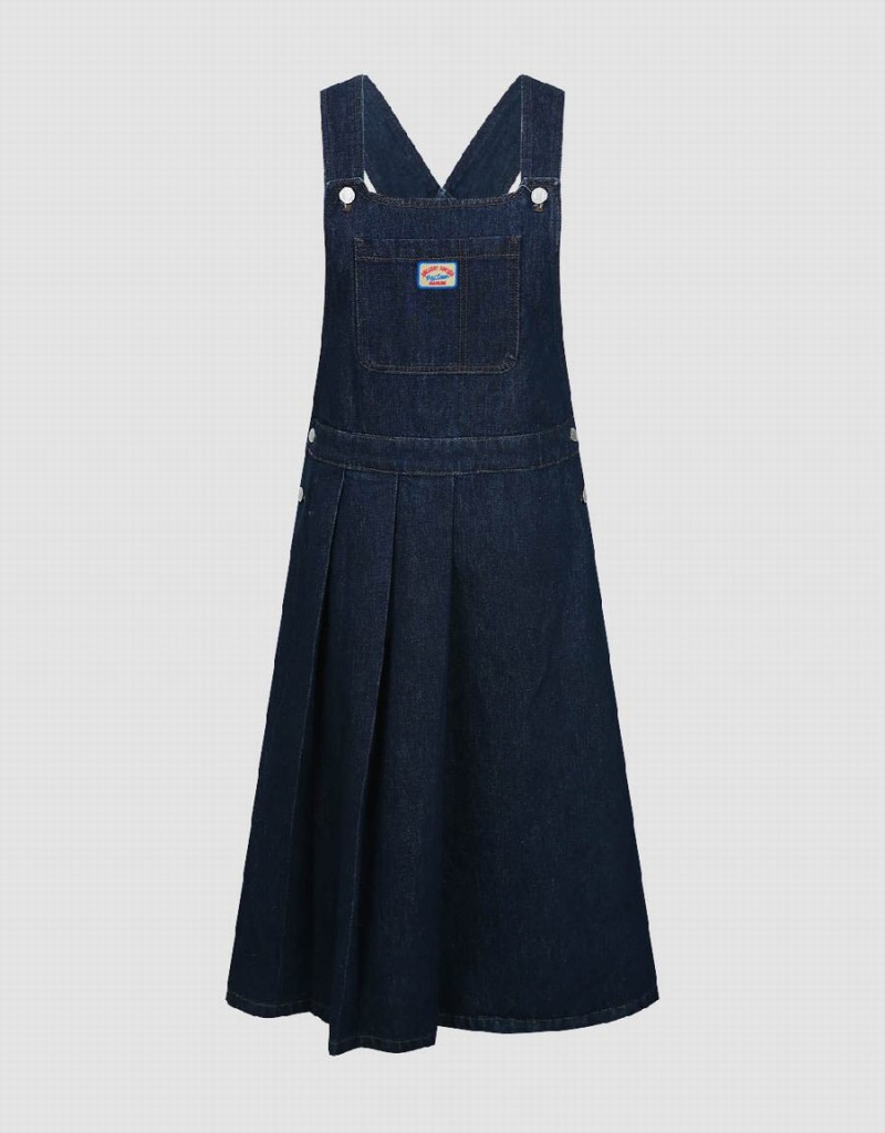 Urban Revivo Denim Pinafore Women's Dress Blue | VMQ2123ZA