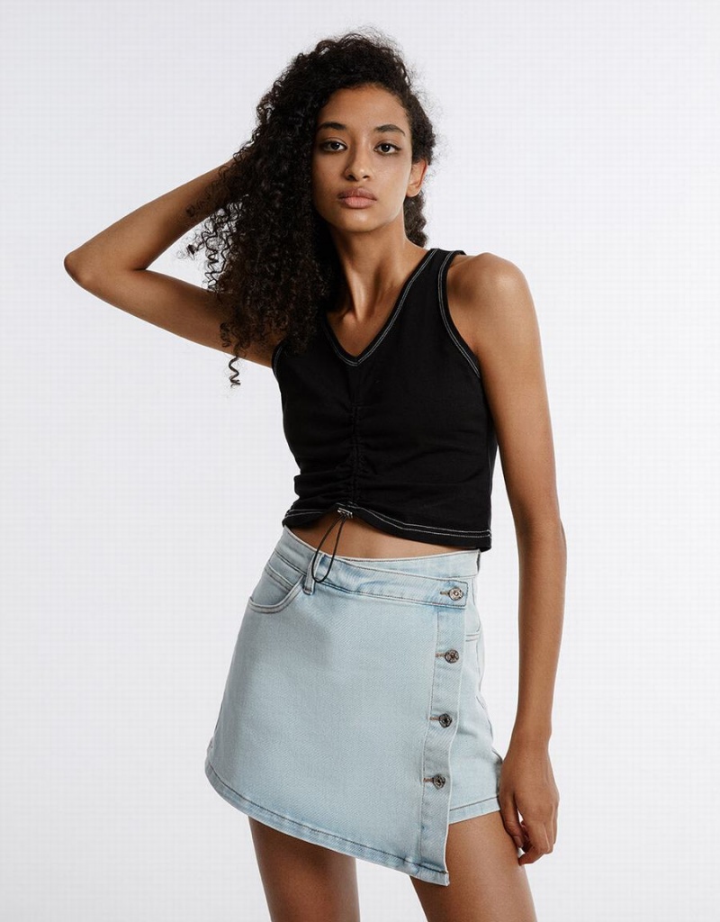 Urban Revivo Denim Wrap Women's Skirts Blue | VOC5672MX