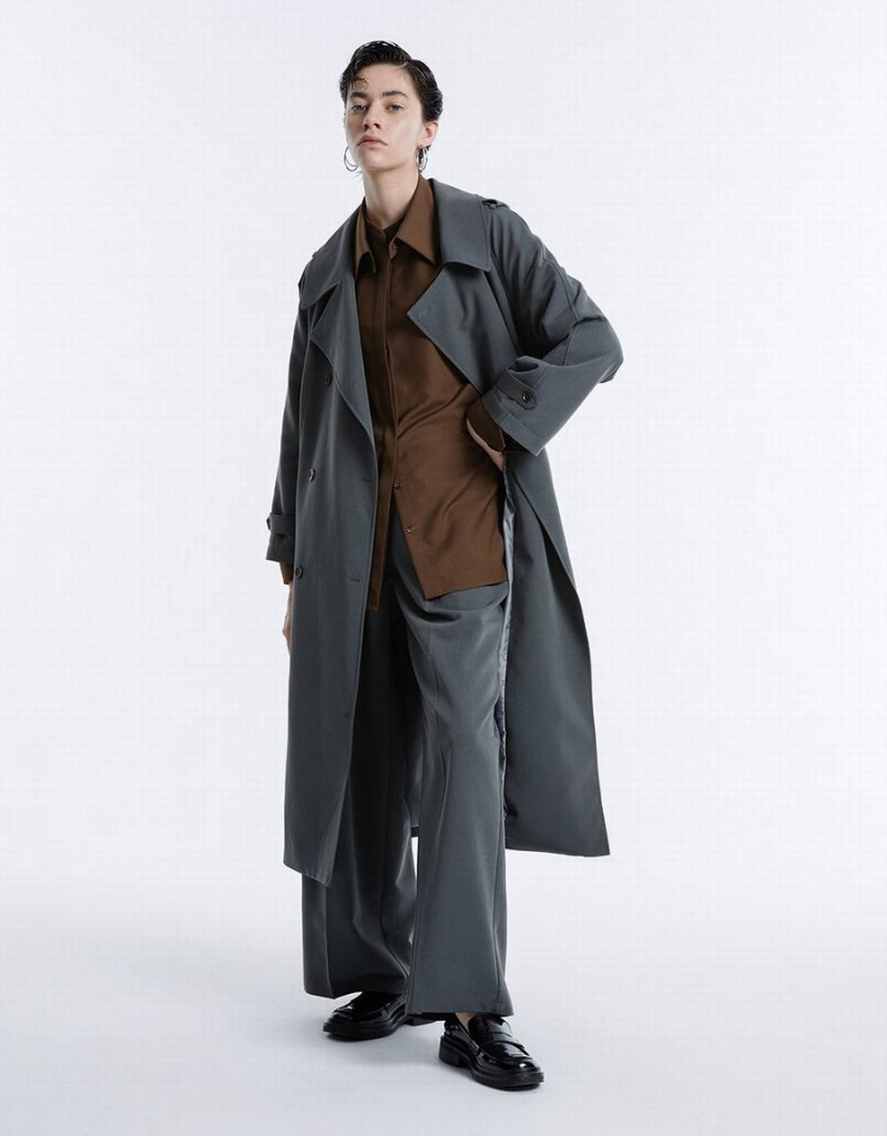 Urban Revivo Double Breasted Belted Trench Women's Trench Coat Light Grey | DRJ8459MG