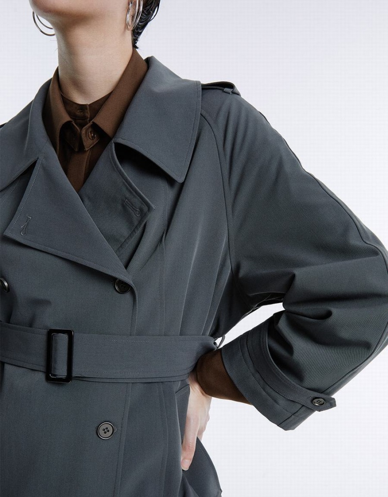 Urban Revivo Double Breasted Belted Trench Women's Trench Coat Light Grey | DRJ8459MG