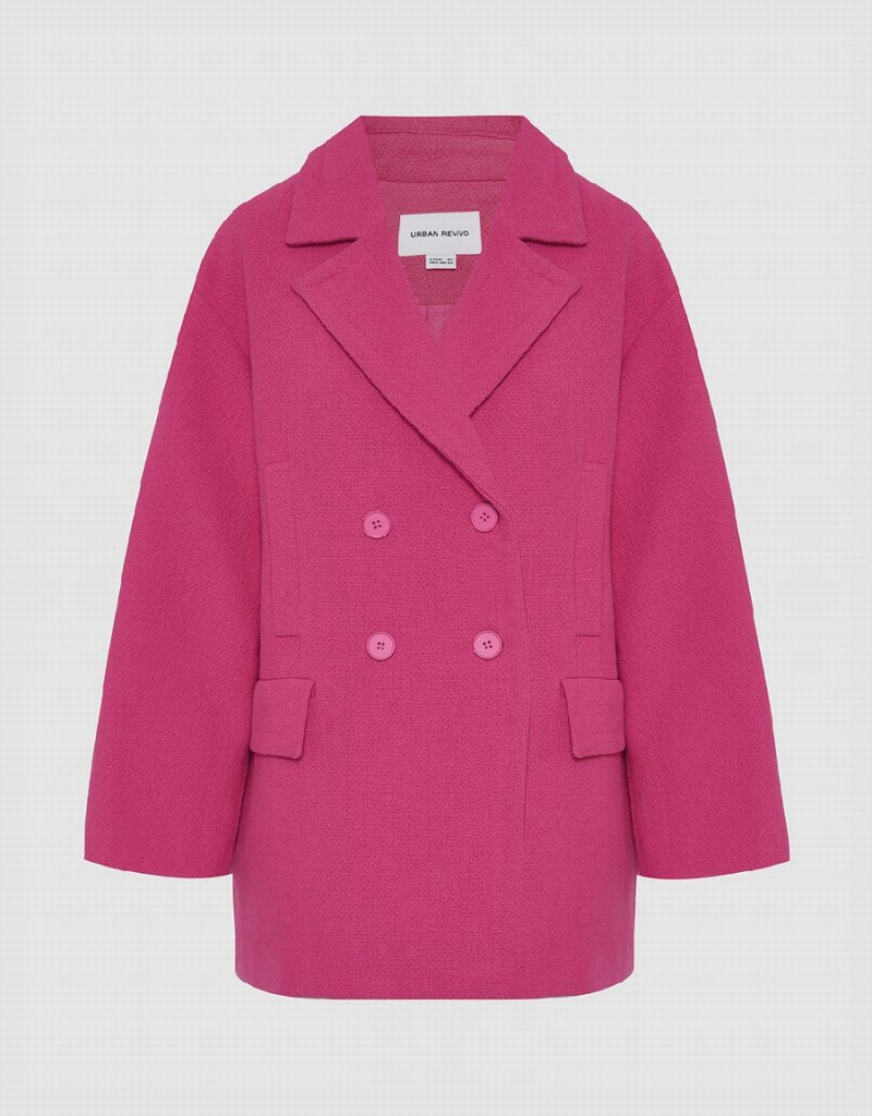 Urban Revivo Double Breasted Long Women's Coats Pink | FGZ5935FT