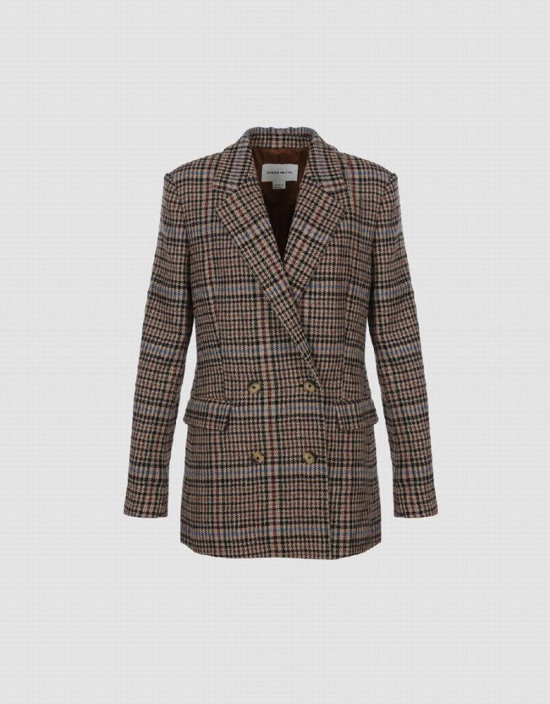 Urban Revivo Double Breasted Plaid Women's Blazers Brown | WMT8272MN