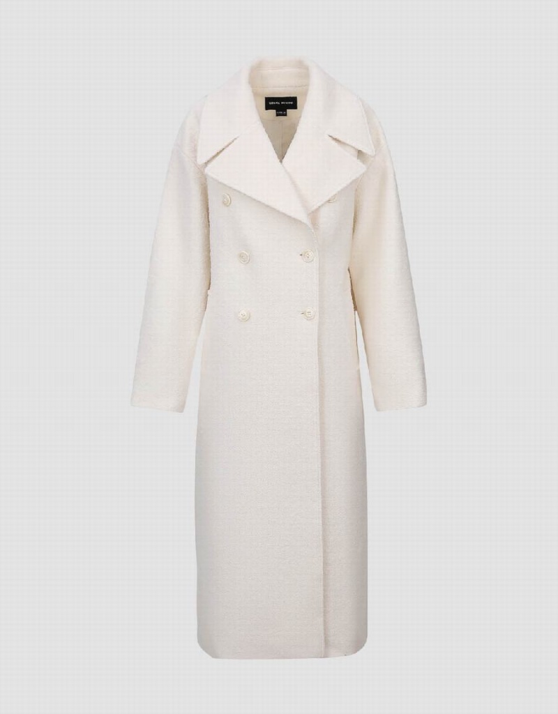 Urban Revivo Double Breasted Straight Long Women's Coats White | KCU9976LJ