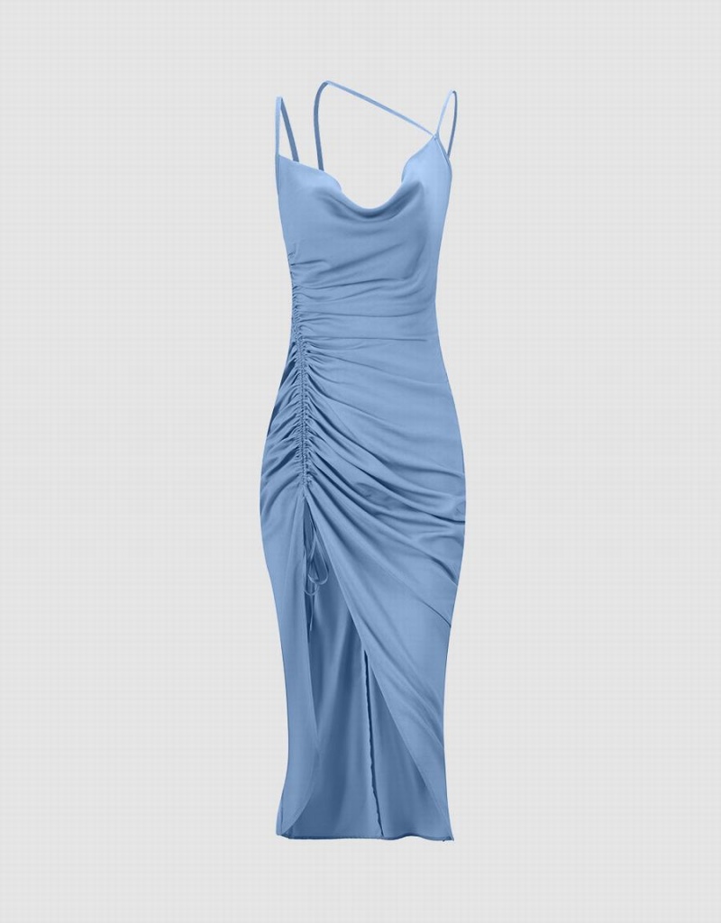 Urban Revivo Draped Midi Women's Dress Blue | CFA3110VW