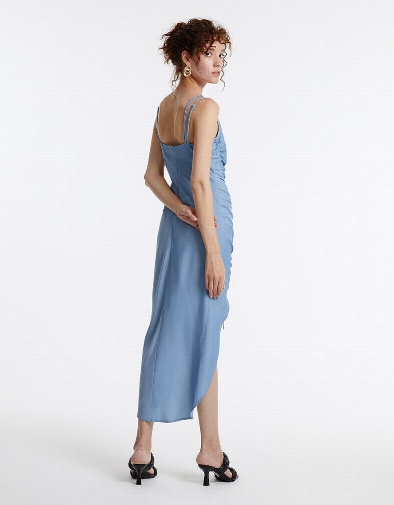 Urban Revivo Draped Midi Women's Dress Blue | CFA3110VW