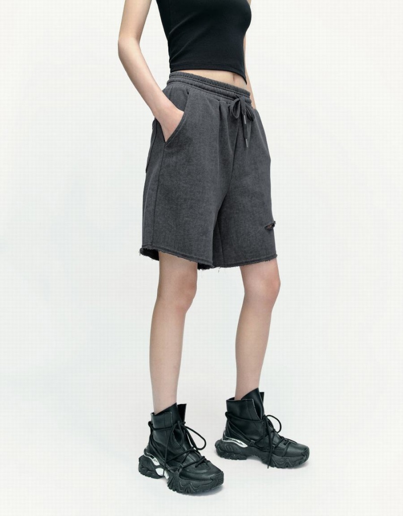 Urban Revivo Drawstring Waist Cut-Out Women's Shorts Grey | CZD4133ZV