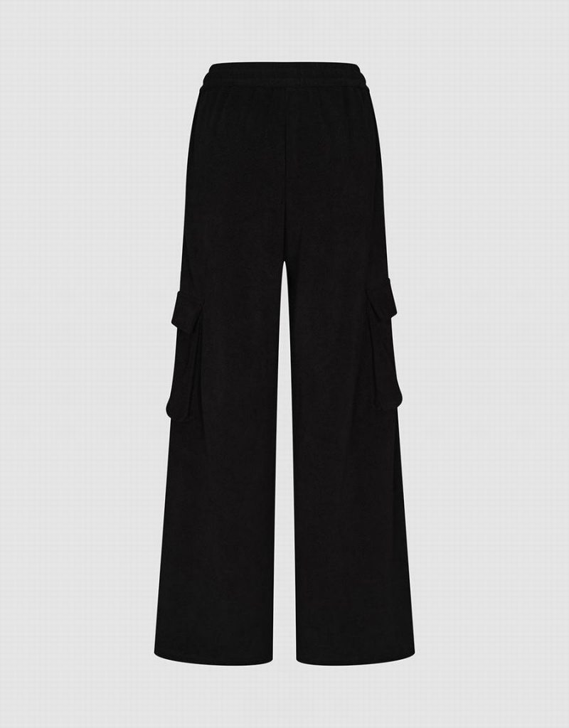 Urban Revivo Drawstring Waist Knitted Straight Women's Pants Black | RYK4225ST