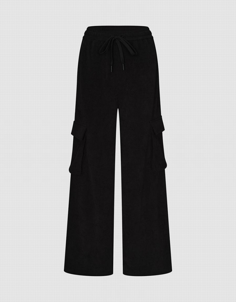 Urban Revivo Drawstring Waist Knitted Straight Women\'s Pants Black | RYK4225ST