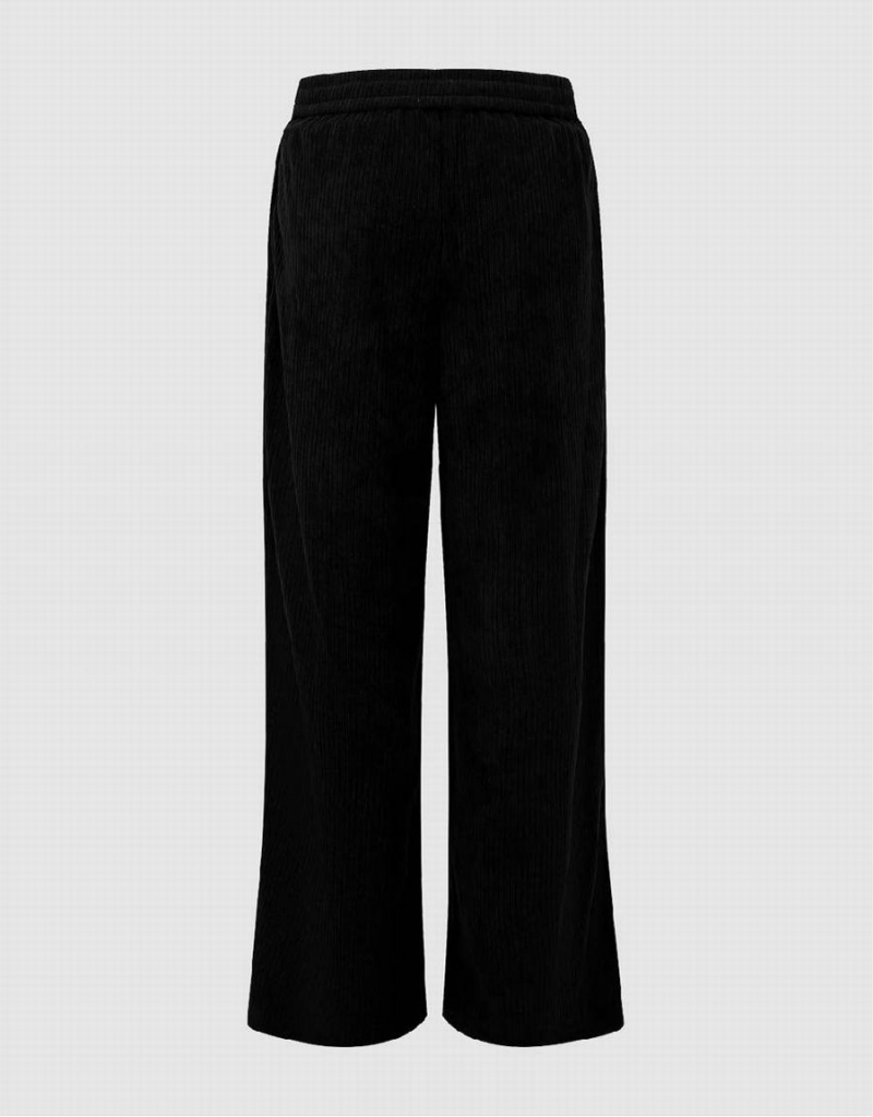 Urban Revivo Drawstring Waist Knitted Wide-Leg Women's Pants Black | XAX1960WK