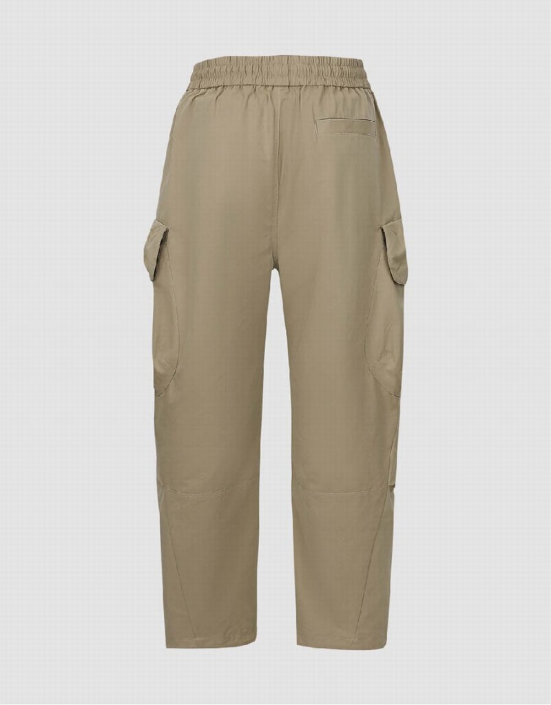 Urban Revivo Drawstring Waist Wide-Leg Men's Pants Khaki | BBQ3813OQ