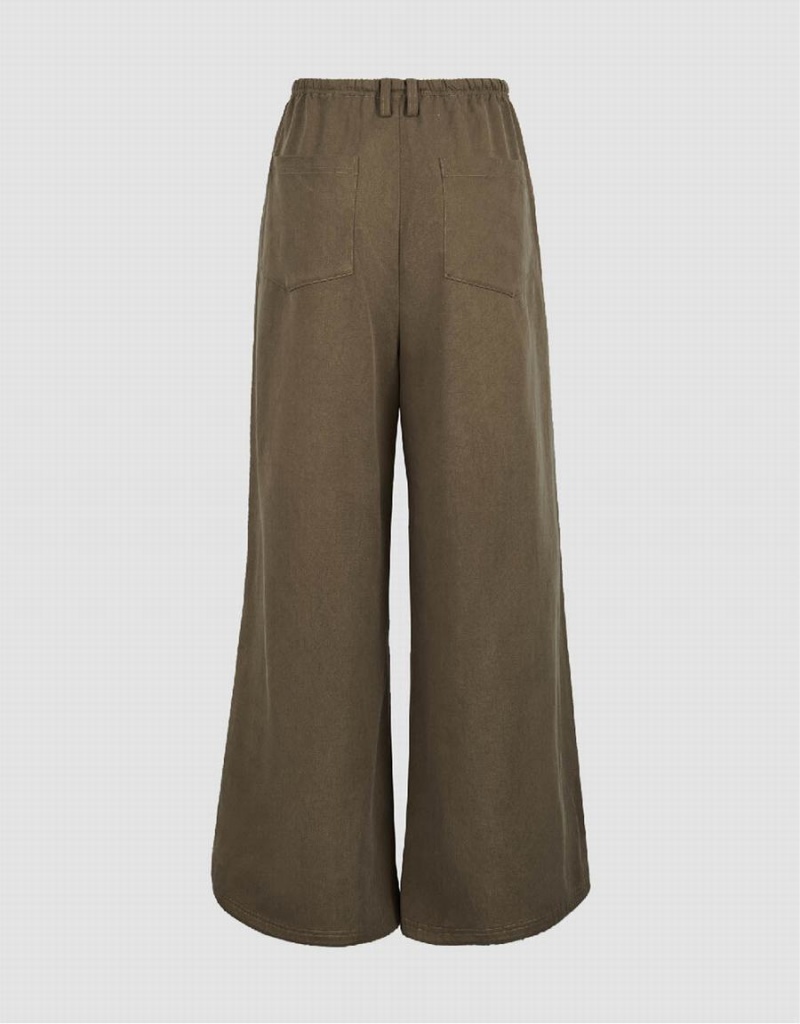 Urban Revivo Drawstring Waist Wide-Leg Women's Pants Dark Brown | VDN2357GE