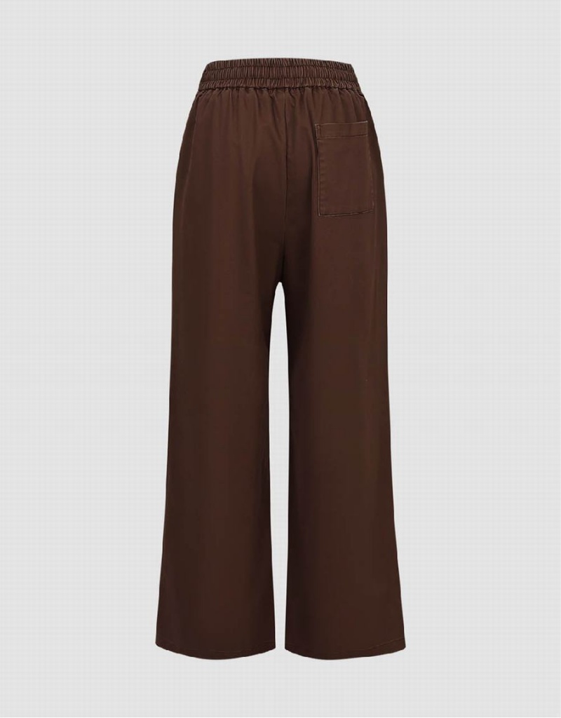 Urban Revivo Drawstring Waist Wide-Leg Women's Pants Brown | WGI1175DD