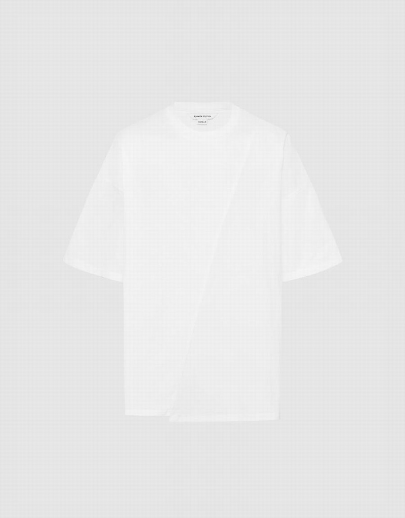 Urban Revivo Drop Shoulder Sleeve Crew Neck Men's T Shirts White | SKD6031ET