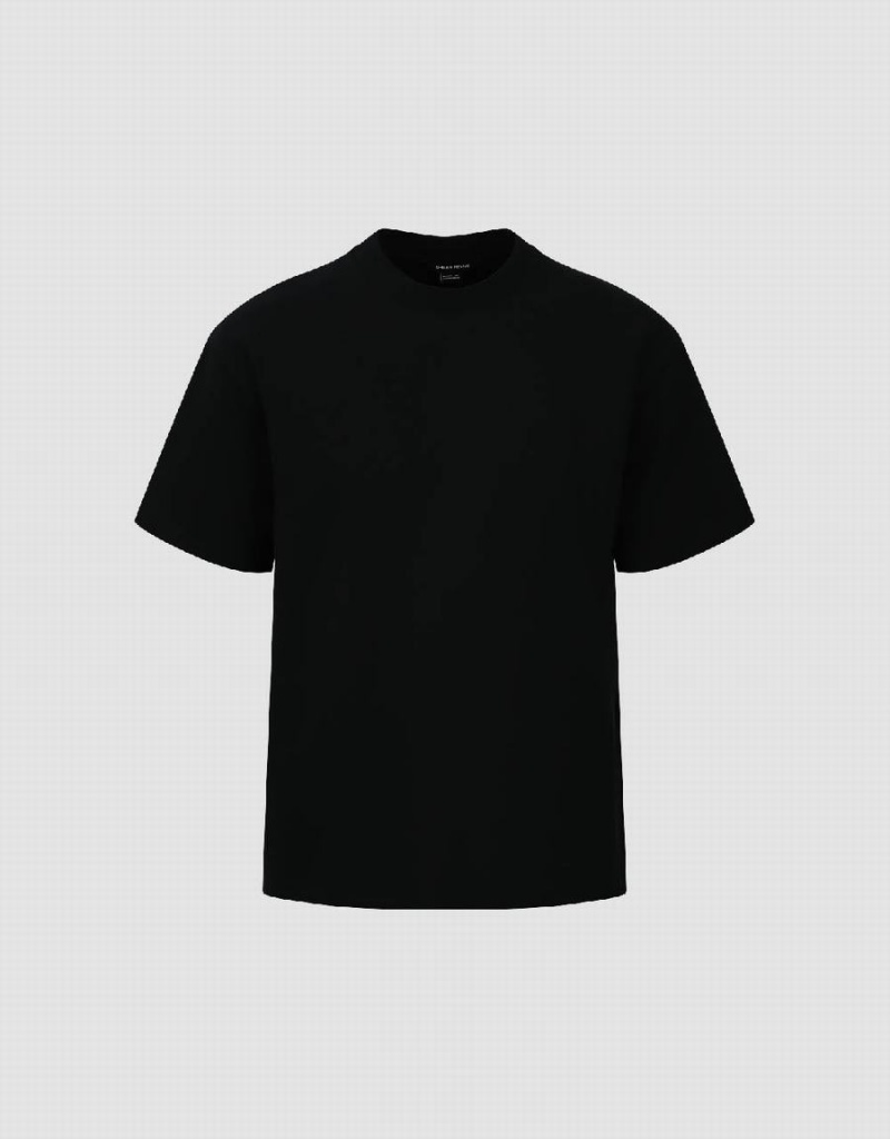 Urban Revivo Drop Shoulder Sleeve Crew Neck Men's T Shirts Black | ILP6719ZU