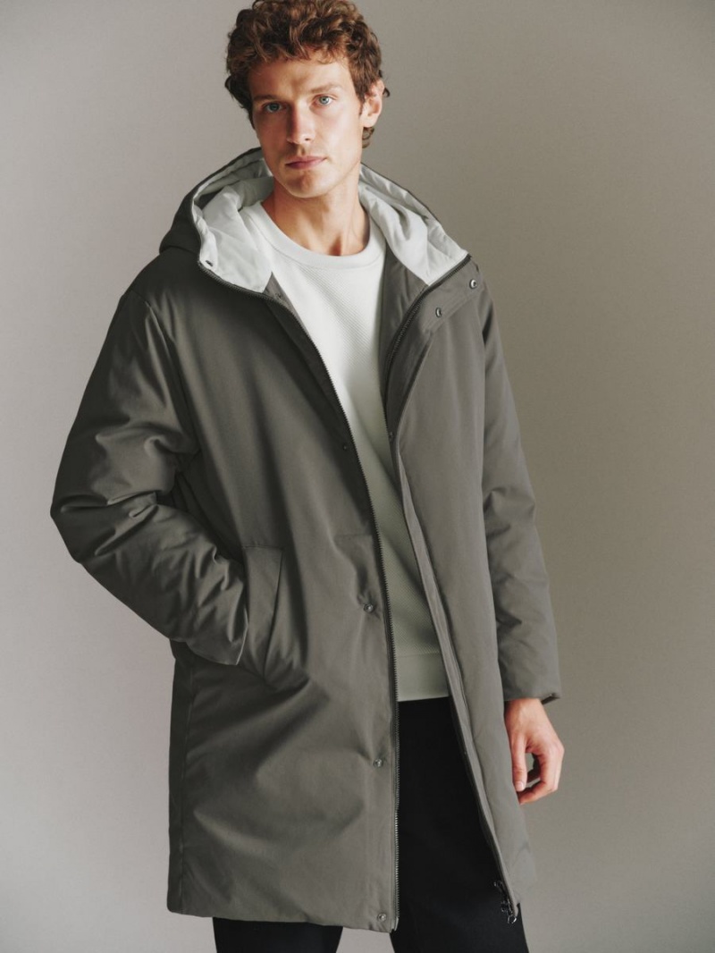 Urban Revivo Drop Shoulder Sleeve Hooded Men's Down Jackets Green | DYD2567VN