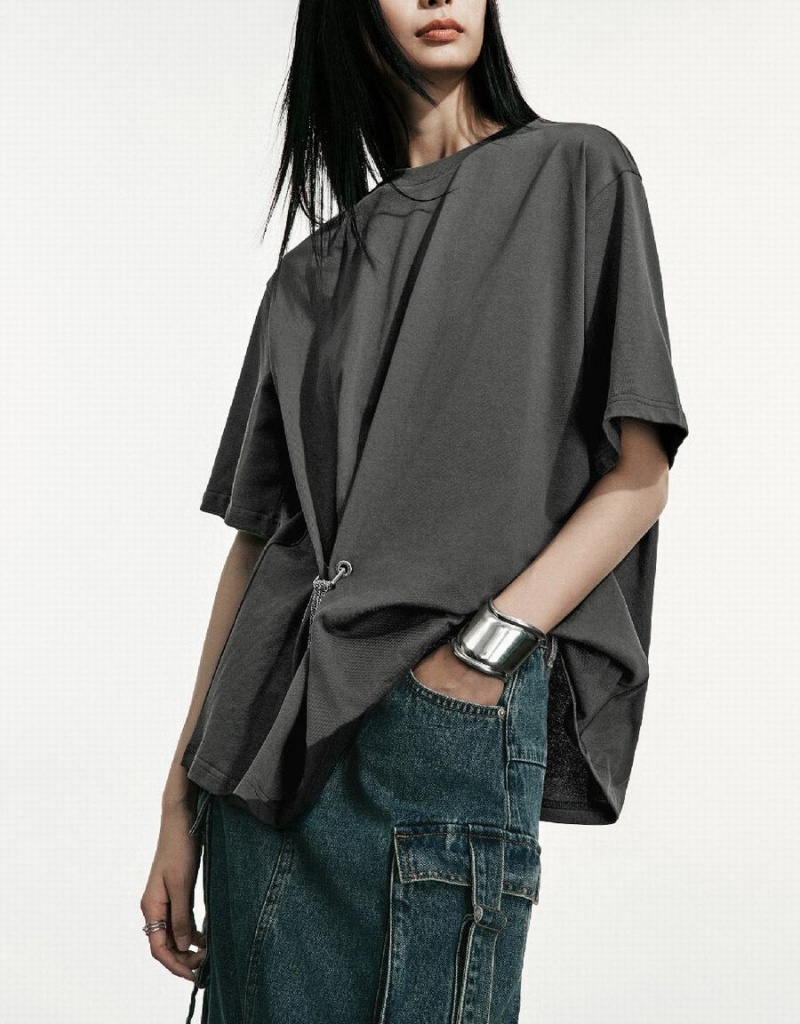 Urban Revivo Drop Shoulder Sleeve Loose Women's T Shirts Dark Grey | BCR2226QL