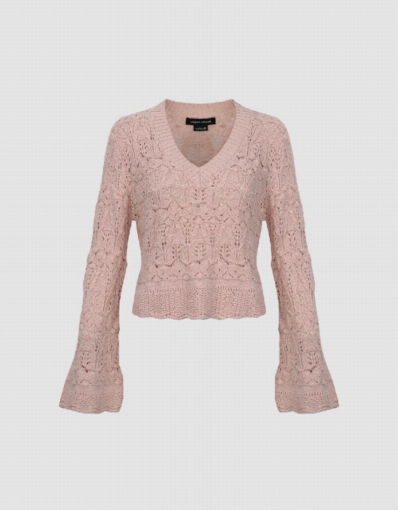 Urban Revivo Drop Shoulder Sleeve V-Neck Knitted Women's Cardigan Pink | XSY5755AC