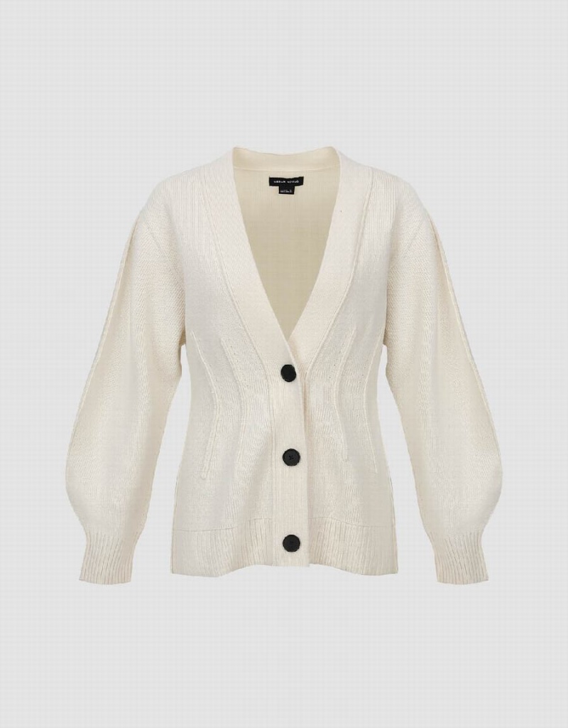 Urban Revivo Drop Shoulder Sleeve V-Neck Knitted Women's Cardigan White | AQO901VY